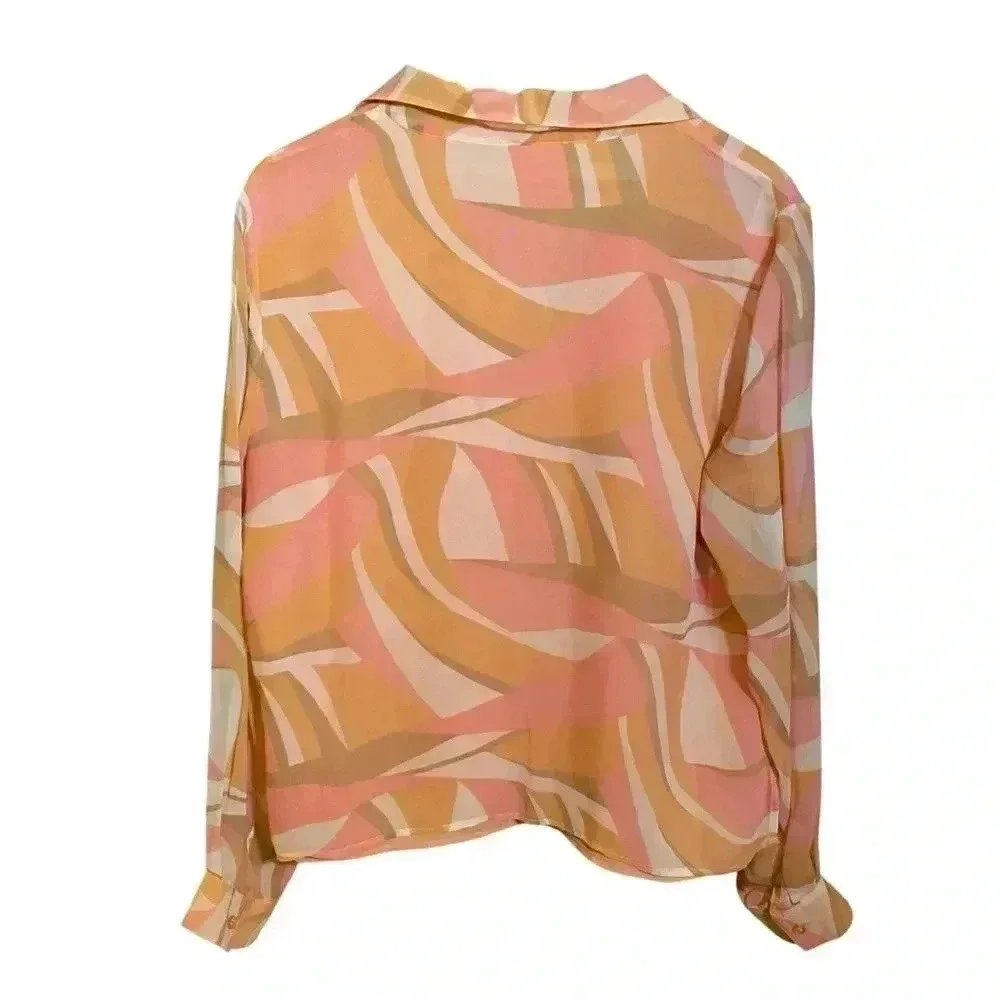Worthington Women's Dress Shirt Button Down V-neck Multicolor Geometric Print XL